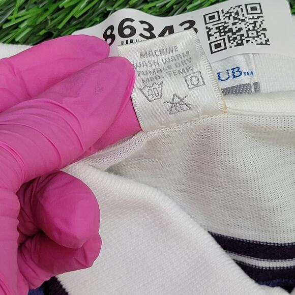 Vintage 90s Penguin Club Stripes Polo Shirt L/XL 23x29 White Purple - Picture 5 of 10